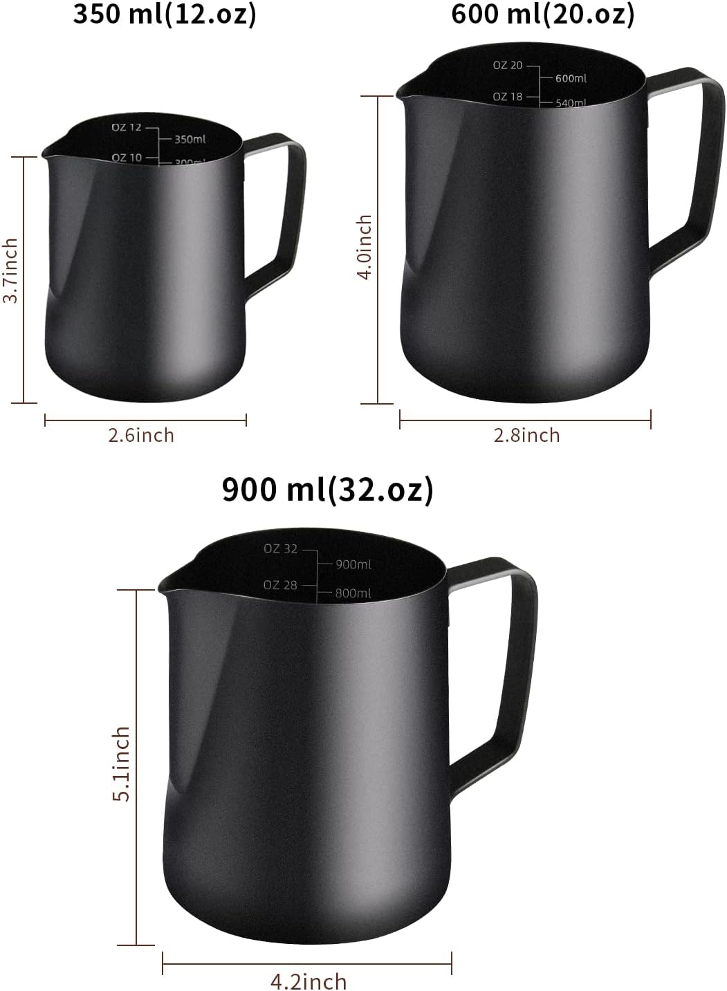 Milk Frothing Pitcher, 12OZ/350ML Stainless Steel Espresso Steaming Pitcher Coffee Milk Frother Cup with Decorating Art Pen for Espresso Machine, Milk Frother, Latte Art Black