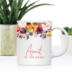Andaz Press 11oz. Wedding Ceramic Coffee Tea Mug Gift, Fall Autumn Burgundy Orange Peach Flowers Roses Florals, Aunt of the Bride, 1-Pack, Includes Gift Box