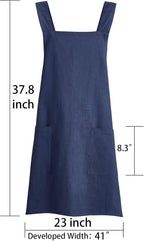 Soft Cotton Linen Apron for Women - Non-tie Cross Back Apron with Pockets, Great for Florist and Kitchen