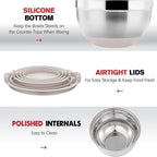 Mixing Bowls Set with Airtight Lids: 20PCS Stainless Steel Nesting Bowls - Size 7, 4, 3, 2, 1.5, 1QT Bowls with 3 Grater Attachments & Non-Slip Bottoms for Baking & Prepping