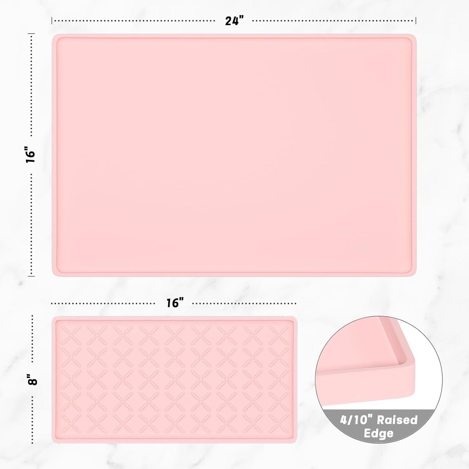 Rnivvi Silicone Coffee Mat, 16" x 24" Waterproof Raised Edge Coffee Bar Mats for Espresso Machine Station Accessories, Heat Resistant Detachable Dish Drying Pad for Kitchen Counter, Dish Rack, Pink