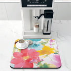 Dish Drying Mat, 16x18in, Watercolor Flower, Rubber Backed, Absorbent, Quick Dry, Fit Kitchen Counter, Bar, Under Sink, Dishes, Utensils, Dish Rack