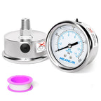 MEANLIN MEASURE 0~200Psi Liquid Filled Pressure Gauge Stainless Steel with 316 Stainless Steel Joint 1/4" NPT 2.5" FACE DIAL for Air Compressor Air Regulator Water Filter Center Back Mount