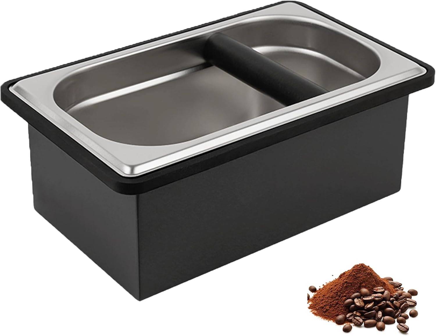 Espresso Knock Box, Coffee Knock Box for Espresso Grounds Disposal, Large Capacity, Equipped with Noise, Reduction Rubber Ring & Steel Holder, Ideal Tool for Espresso Machines, Black (Large)