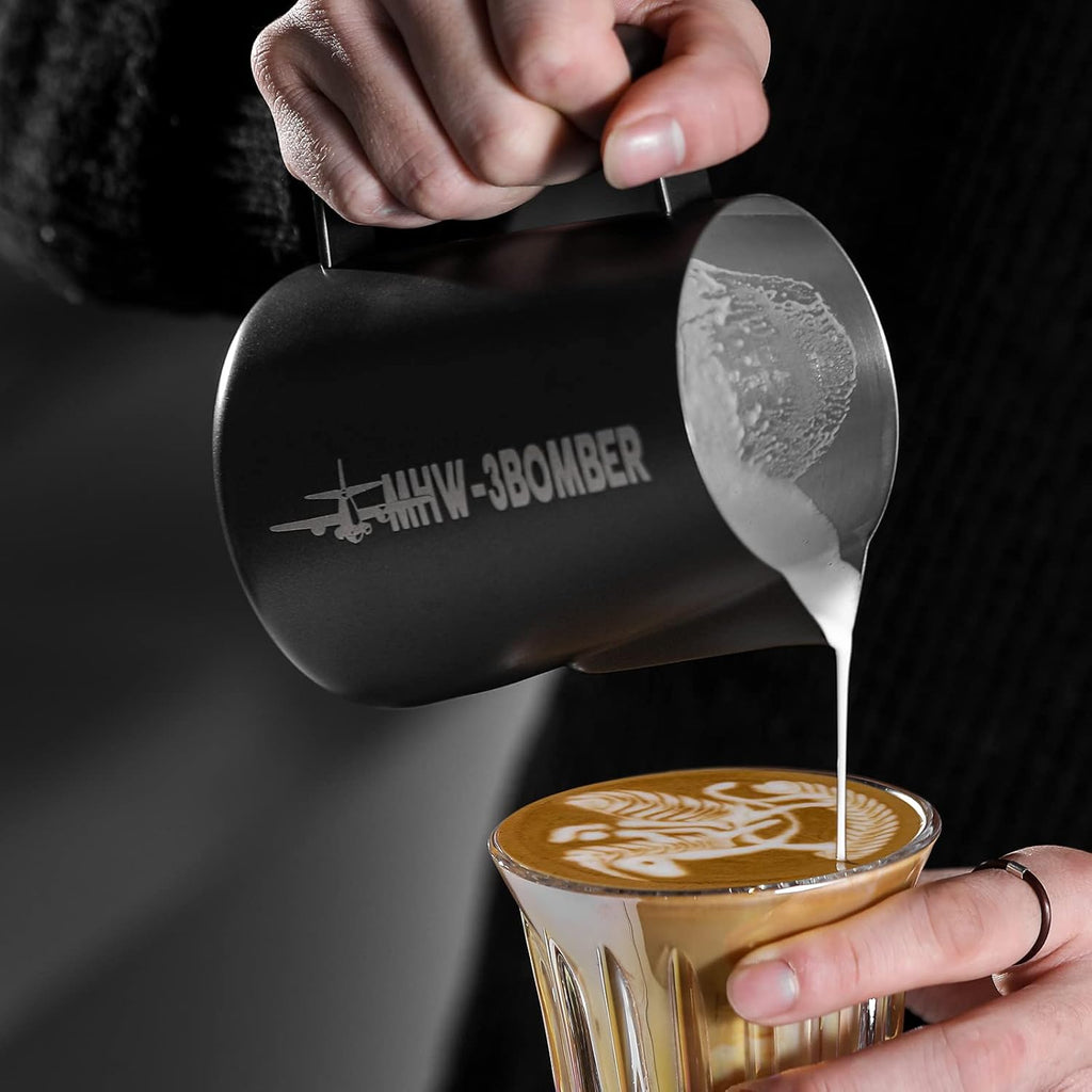 MHW-3BOMBER Milk Frothing Pitcher, 20oz/600ml Milk Frother Cup for Barista, SUS304 Stainless Steel Espresso Steaming Pitchers for Milk/Coffee/Latte Art (Matte Black) P3014B-OS