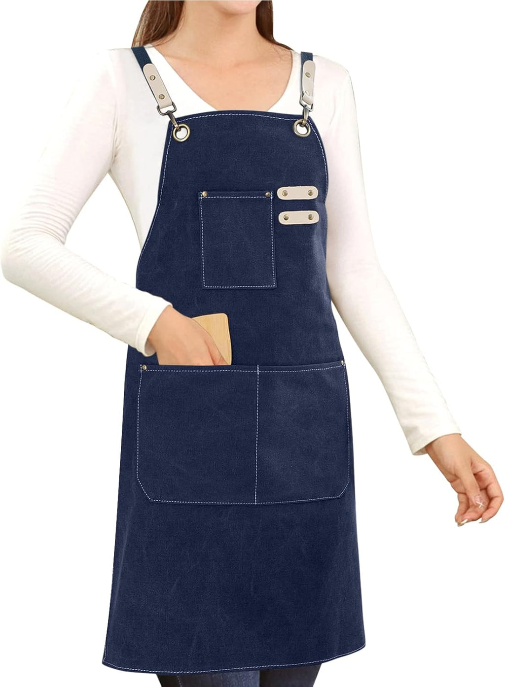 Cotton Canvas Cross Back Apron for Art Painting Garden Chef Bartender Work,Women Men 3 Pockets Waterproof Adjustable M-XXL