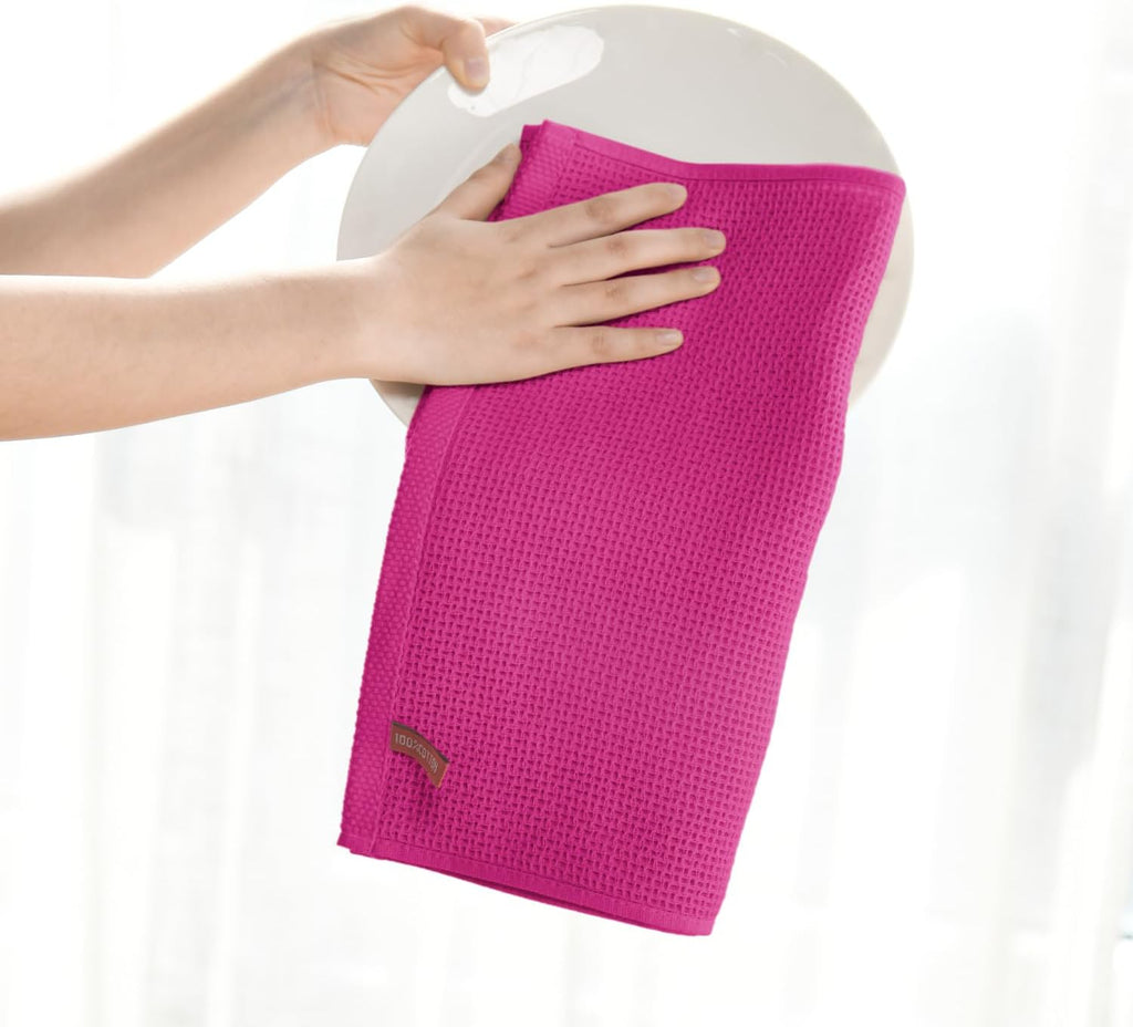 Artoid Mode 100% Cotton Rose Red Waffle Weave Kitchen Dish Cloths, 12x12 Inch Ultra Soft Absorbent Quick Drying Kitchen Dish Towels Set of 6