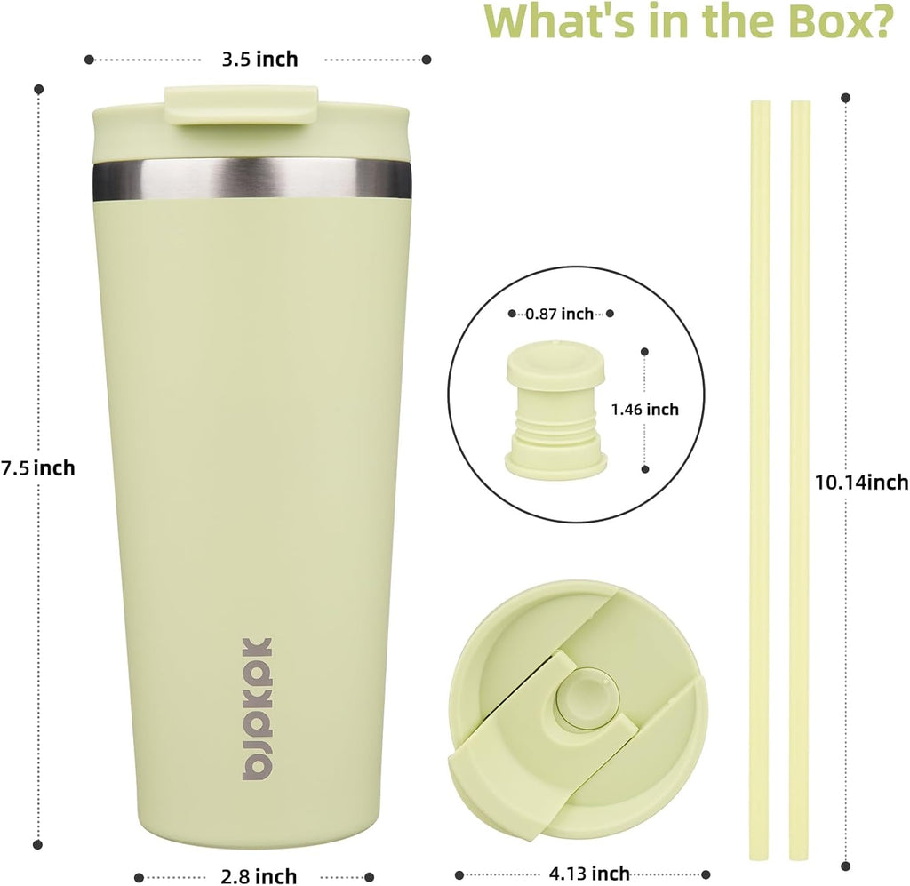 BJPKPK 22oz Insulated Tumbler With lid And Straw Stainless Steel Tumblers Travel Coffee Mug Reusable Thermal Cup,Macaron Green
