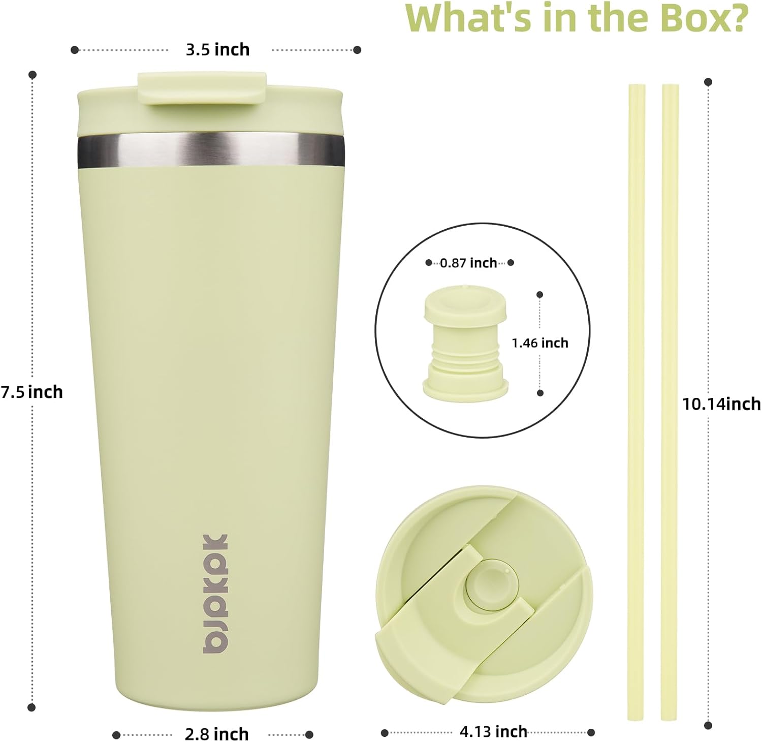 BJPKPK 22oz Insulated Tumbler With lid And Straw Stainless Steel Tumblers Travel Coffee Mug Reusable Thermal Cup,Macaron Green