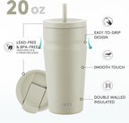 COKTIK 20oz Insulated Tumbler with Lid and Straw 2 Lids (Straw/Flip) Iced Coffee Cup Reusable Stainless Steel Travel Mug Water Bottle Cupholder Friendly for Women Men Her Him (Almond Birch)
