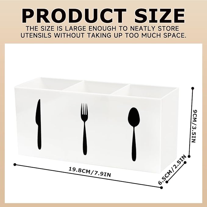 Silverware Organizer Countertop,Acrylic Small Silverware Caddy for Countertop,Knife Fork and Spoon Organizer for Kitchen Storage,Cabinet and Dining Room(White)