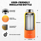 Insulated Water Bottle 32 oz, Triple Wall Vacuum Stainless Steel (Cold for 48 Hrs), Leak Proof & Non-BPA, Modern Water Flask Jug with Paracord Handle & Straw Spout Lids, Ombre Orange