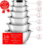 EATEX Stainless Steel Mixing Bowls with Measuring Cups & Spoons Set of 14 - Dishwasher Safe Nesting Mixing Bowl Set for Cooking, Baking & Meal Prep Non-Slip Premium Bowls