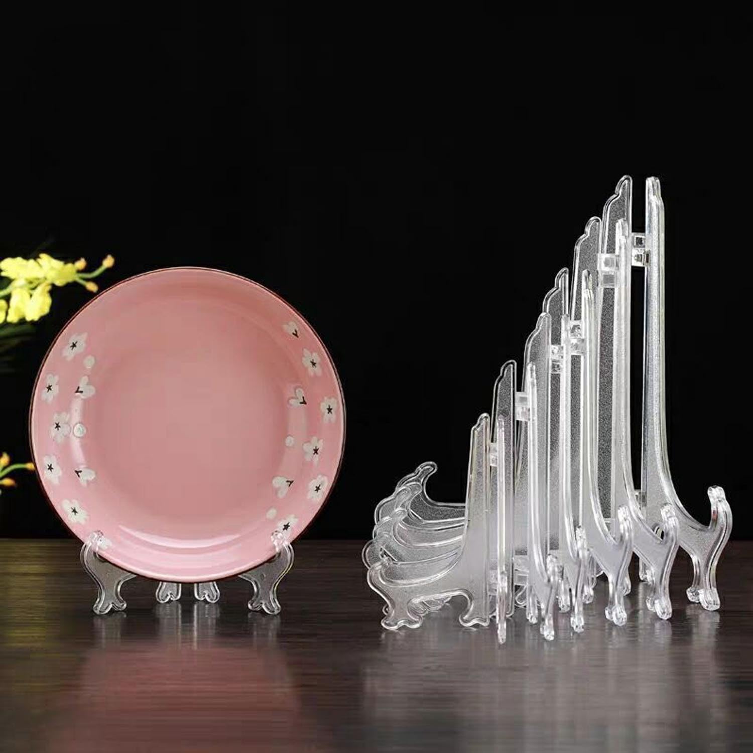 6 Pack 9 Inch Clear Plastic Easels or Stand/Plate Holders to Display Pictures or Other Items at Weddings, Plate Stands for Home Decoration, Birthdays, Tables