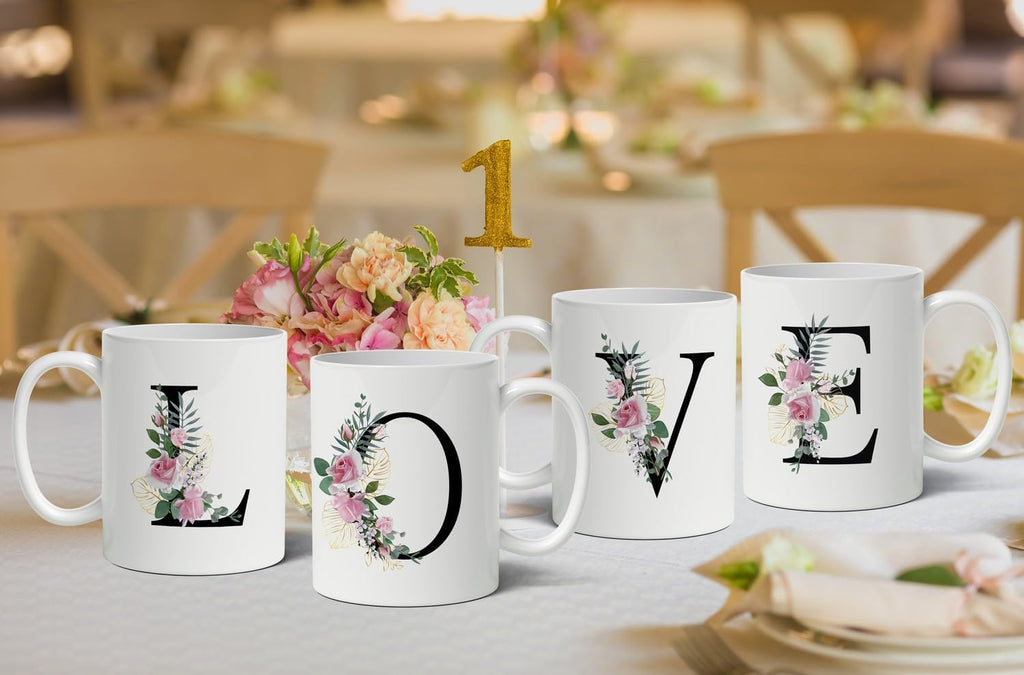 Retreez Initial A-Z Floral Botanical Bouquet Alphabet Monogrammed Monogram Mug 11 Oz Ceramic Tea Coffee Mugs - Appreciation Thank You Wedding Birthday Gifts for her friend coworker sister - E Initial