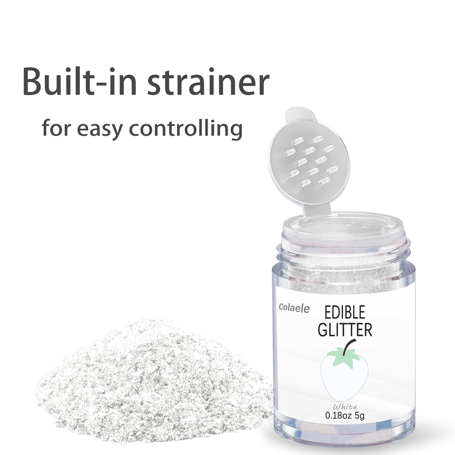 White Edible Glitter Glimmer Powder for Cakes Drinks - Colaele 5 grams Food-Grade Luster Dust Metallic Food Decorating Sprinkle Glimmery Brew Dust for Baking Dessert Chocolates Decorations, Vegan