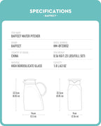 Baffect Water Pitcher, High Borosilicate Glass Jug with Stainless Steel Lid, Leakproof Fridge Door Carafe for Hot or Cold Beverage (1.8 L/63 oz.)