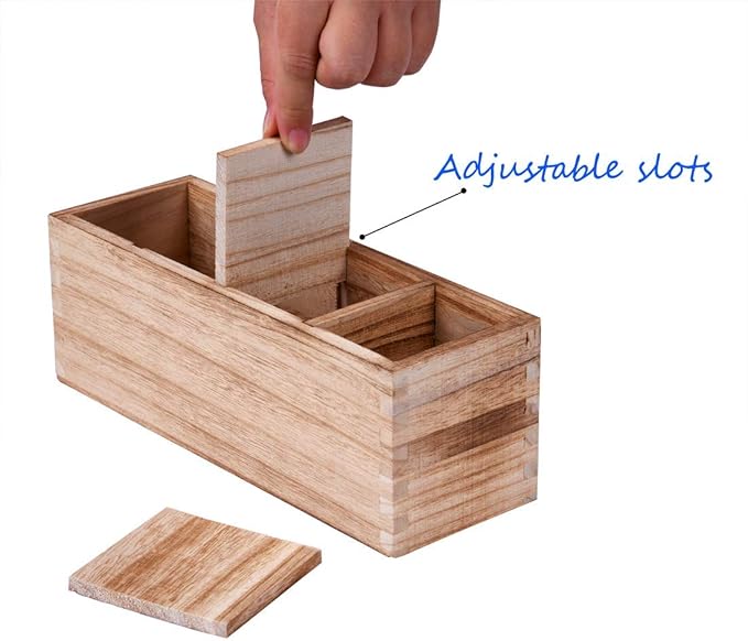 WuGeShop Wood Cutlery Caddy, Kitchen Utensil Organizer with 4 Compartments, Silverware Storage Kitchen Countertop Flatware Organizer