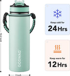 GOSWAG Insulated Sports Water Bottle, 24oz 2 Lids(with Straw/No Straw), Stainless Steel Water Bottles with Paracord Handle, Insulated Bottle with Double-Wall Vacuum Insulation