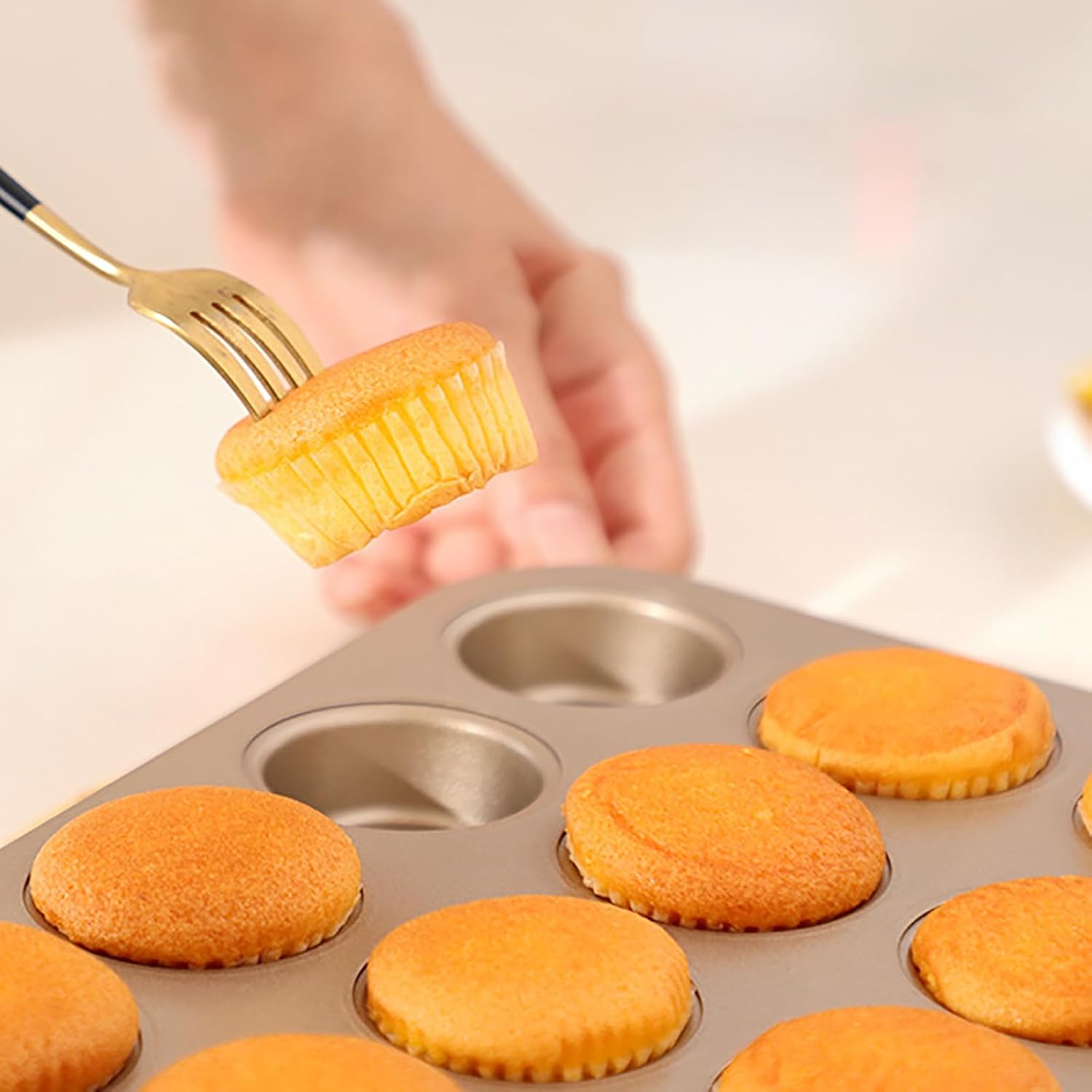 2 Packs Nonstick Round Muffin Baking Pan Tin, 6-Cup Muffin Tin, Cupcake Pans, Cheesecake Pans, Carbon Steel, Gold