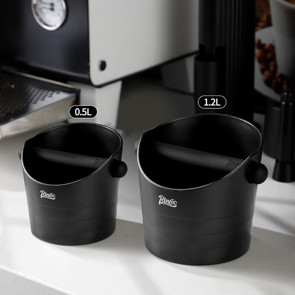 Bincoo Coffee Knock Box 6.8 Inch Shock-Coffee Ground Knock Box 1.2L with Removable Knock Bar and Non-Slip Base,Espresso Accessories Suitable for Home & Bar(Black 6.8 Inch)