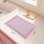 Scalloped Coffee Bar Mat for Countertop, Cute Dish Drying Mats for Kitchen Counter, Diatomite Absorbent Mat for Coffee Station, Kitchen Aesthetic Decor (12"x19", Pink)