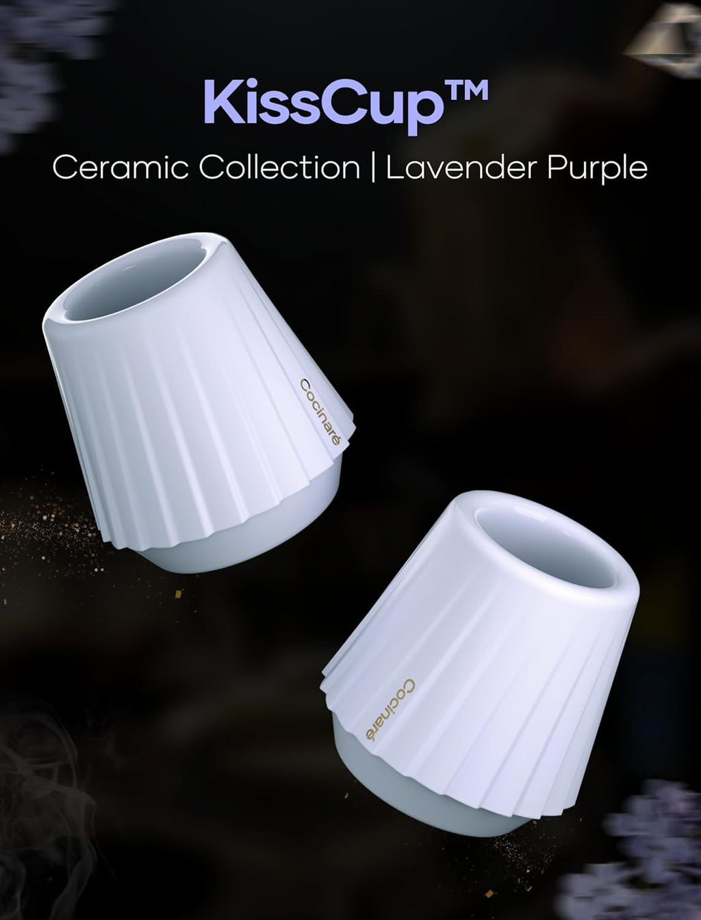 Cocinare KissCup Ceramic Espresso Cup – 2.2oz Demitasse Cup for Espresso, Pour-over coffee & Tea, Lavender Purple, Ceramic Collection