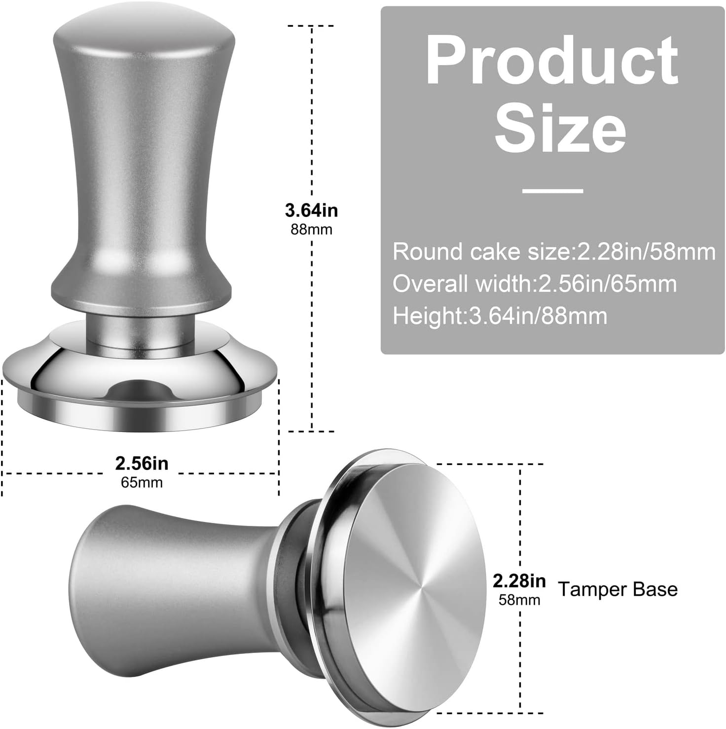 Calibrated Spring Loaded Coffee Tamper for Espresso Machine - Essential Espresso Tool for Perfect Tamping Results - Fits Portafilter Baskets(58mm, Silver)