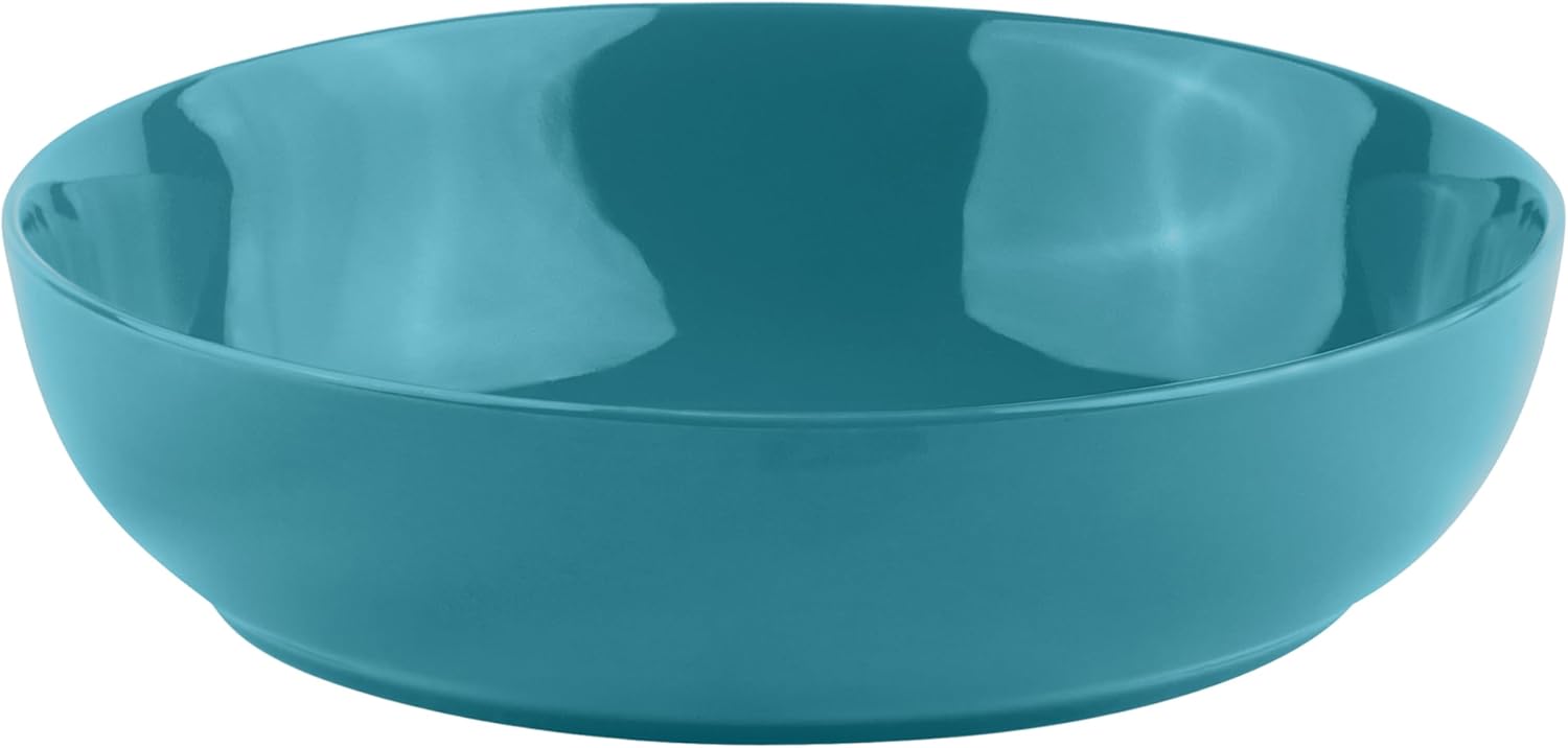 KooK Pasta Bowl, Salad Bowls, Soup, Serving Bowls, Ceramic, Large Capacity, Microwave & Dishwasher Safe, Set of 4, 40 Oz,(Ocean Blue)