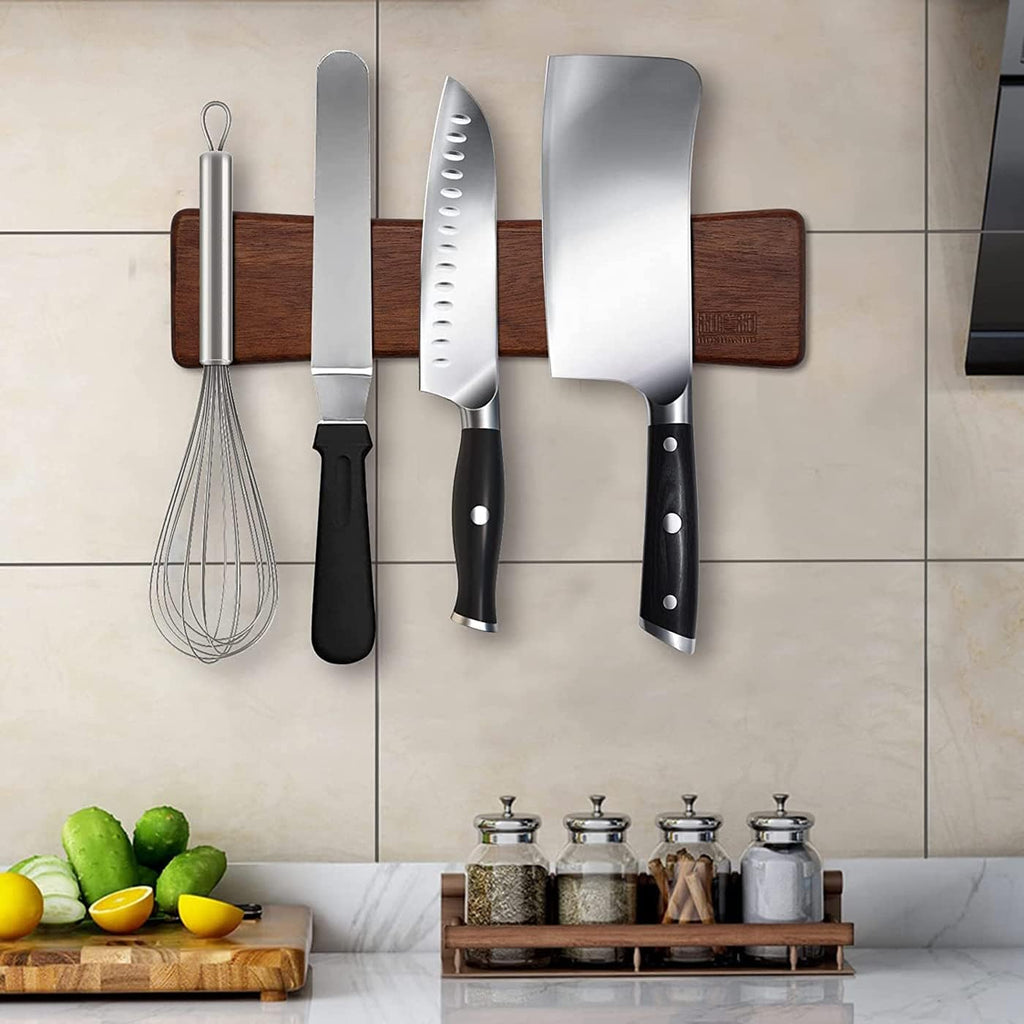 HOSHANHO Magnetic Knife Holder for Wall | Knife Magnetic Strip16 Inch | Knife Holder with Powerful Magnetic | Acacia Wooden Magnetic Knife Strip for Kitchen Knives and Storaging Magnetic Items