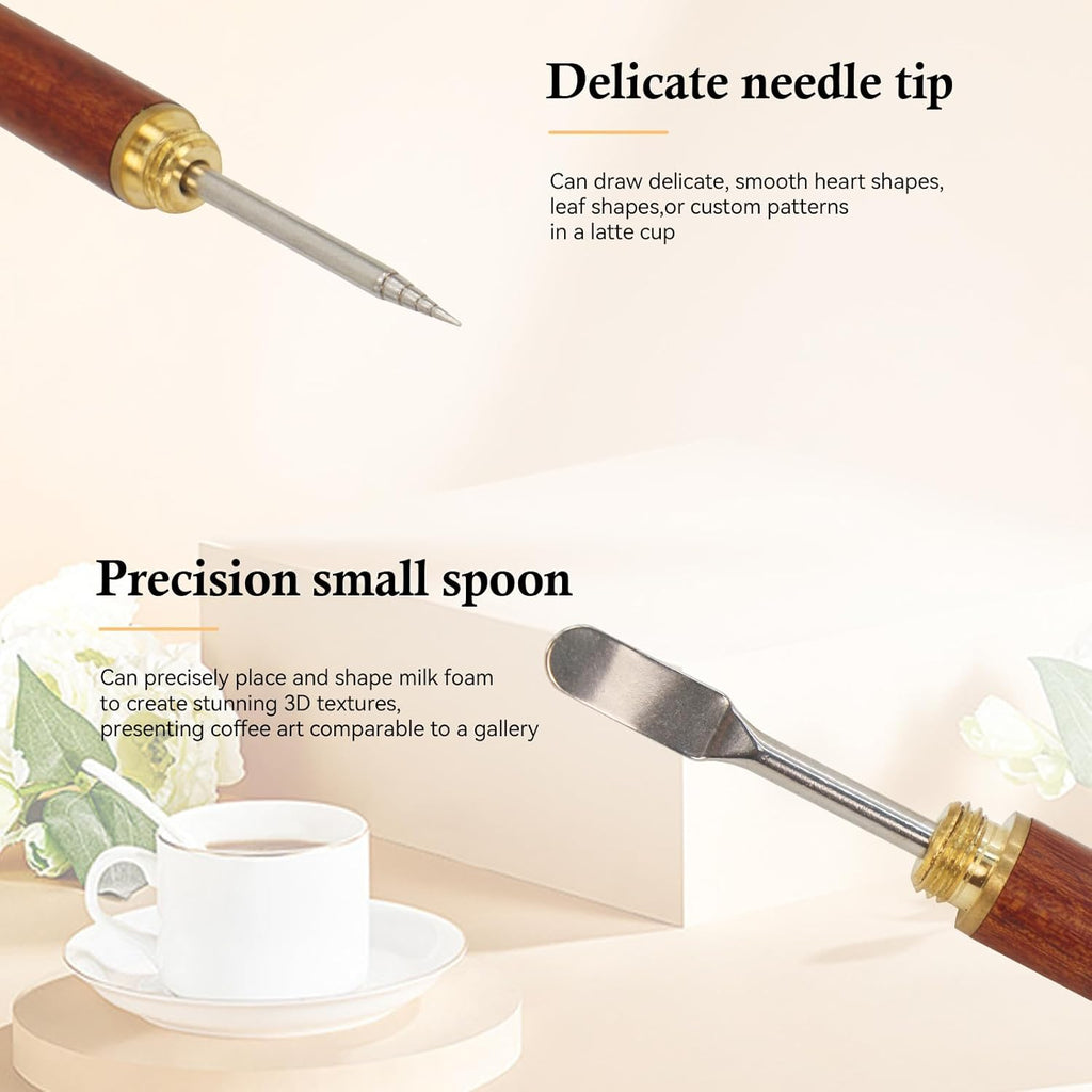 Latte Art Pen 1Pcs,Stainless Steel and Brass with Rosewood Handle of Tools - Barista Tools for Art on Latte,Cappuccino,Espresso - Perfect Coffee Accessories for Coffee Bar