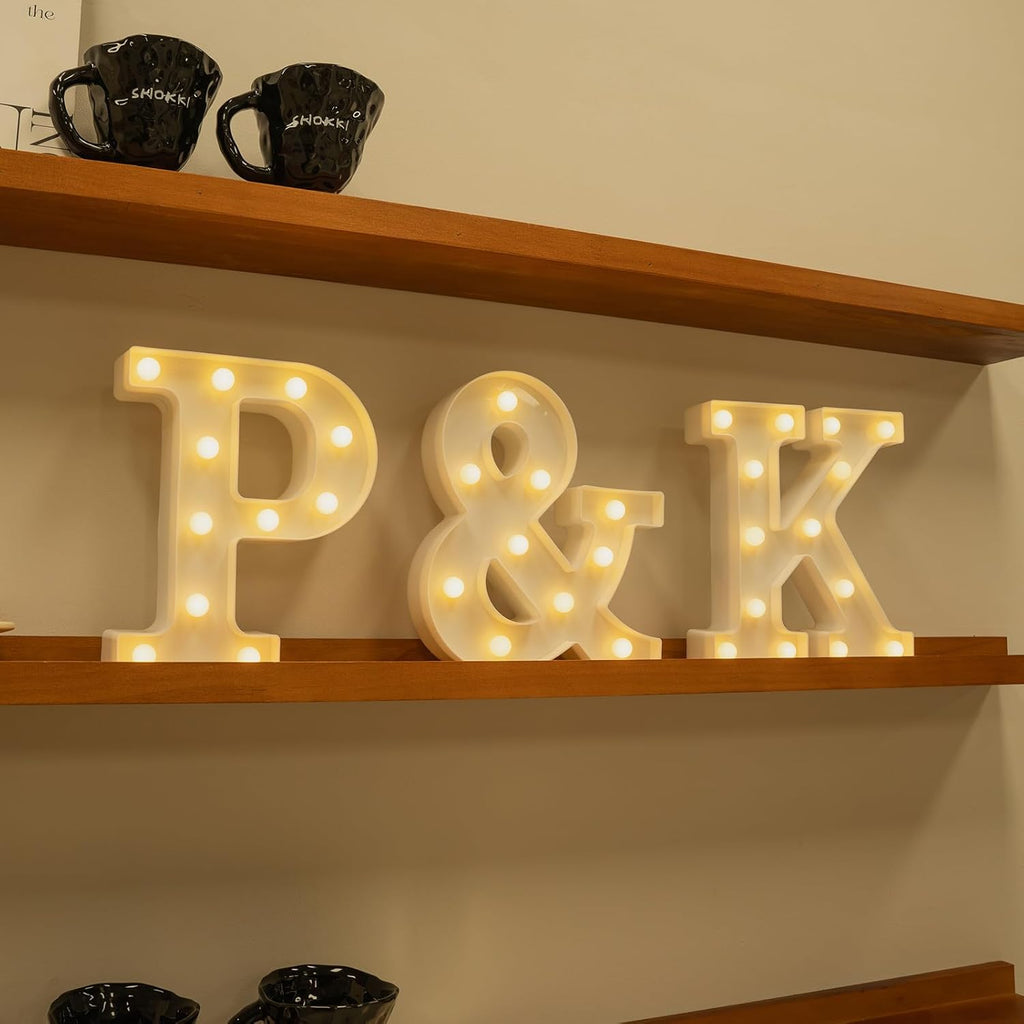 Foaky LED Letter Lights Sign Marquee Light Up Letters Sign for Night Light Wedding/Birthday Party Battery Powered Christmas Lamp Home Bar Decoration(P)
