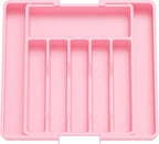 Lifewit Silverware Drawer Organizer, Expandable Utensil Tray for Kitchen, BPA Free Flatware and Cutlery Holder, Adjustable Plastic Storage for Spoons Forks Knives, Large, Pink