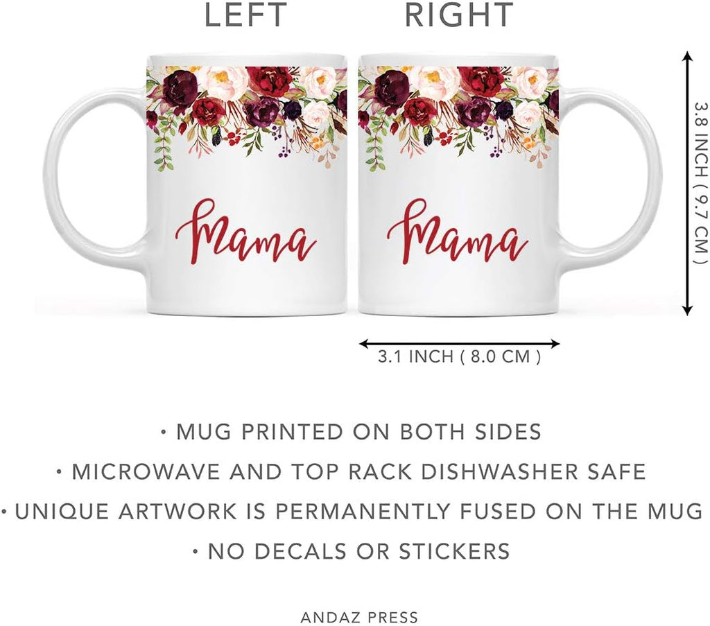 Andaz Press 11oz. Mother's Day Ceramic Coffee Tea Mug Gift, Fall Autumn Marsala Burgundy Flowers Roses Florals, Mama, 1-Pack