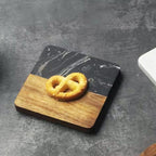 I-LAN 4 Pack 4 x 4 Inch Squre Natural Wood and Marbel Style Coasters for Drinks，Marble and Natural Wood Joint Mixed Modern Style Heat-Resistant Coaster Set for Home Kitchen