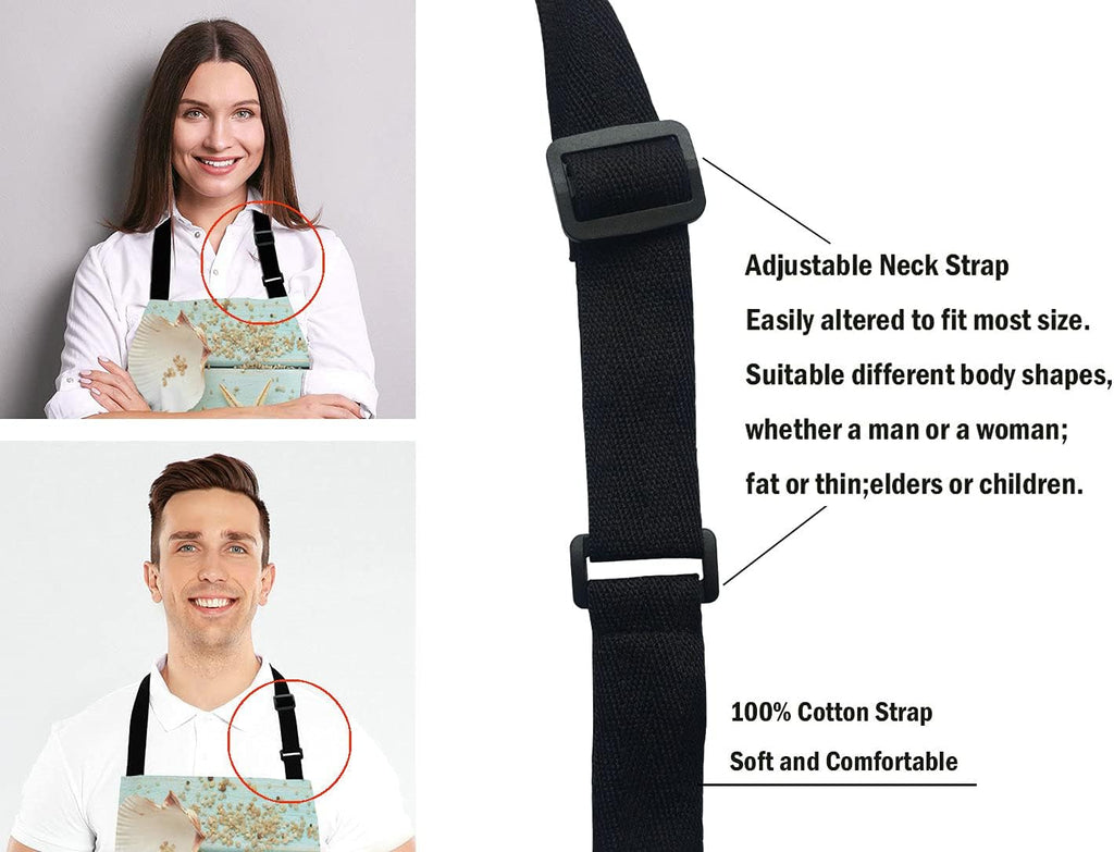 Ocean Beach Funny Apron for Women and Men, Wooden Seashell Adjustable Kitchen Chef Apron for Cooking Baking - Cute Birthday, Anniversary, Mother's Day Apron Gifts for Mom Wife Girlfriend Aunt Grandma