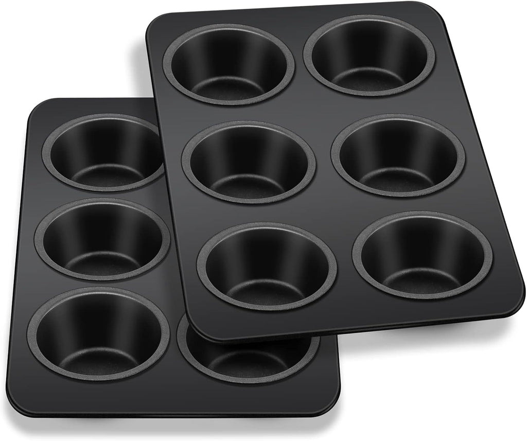 TeamFar Muffin Pan, 6 Cup Muffin Tin Cupcake Pan Tray with Nonstick Coating and Stainless Steel Core, for Home/Kitchen Baking, Healthy & Heatproof, Release Easily & Easy Clean, Set of 2