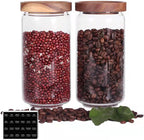 SAIOOL Home Borosilicate Glass Kitchen jars/Canisters with Acacia Wood Airtight Lid Set-2 Pack 30Oz/900ml,Minimalist Preprinted Farmhouse Style. White Matte Sticker Black Text.