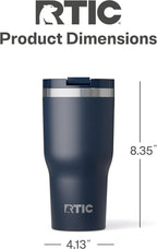 RTIC 30oz Essential Tumbler with Lid, Insulated, Stainless Steel, Metal, Double Wall Vacuum-Insulation, Ceramic Lined, Travel Cup for Iced Coffee, Tea, Hot and Cold Drink, Navy