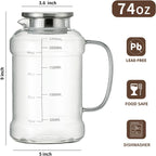 Glass Pitcher with Lid, 2 PACK 74 oz/2.2L Water Pitcher, Clear Borosilicate Glass Water Carafe for Cold Brew, Coffee, Lemonade, Iced SunTea,Beverage, Heat Resistant Water Glass Jug