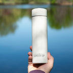 London Sip 16.9 oz Multi-Purpose Tea Infuser Mug – Fruit Infuser Water Bottle for Hot and Cold – Double Wall Stainless Steel Insulated, Pearl White