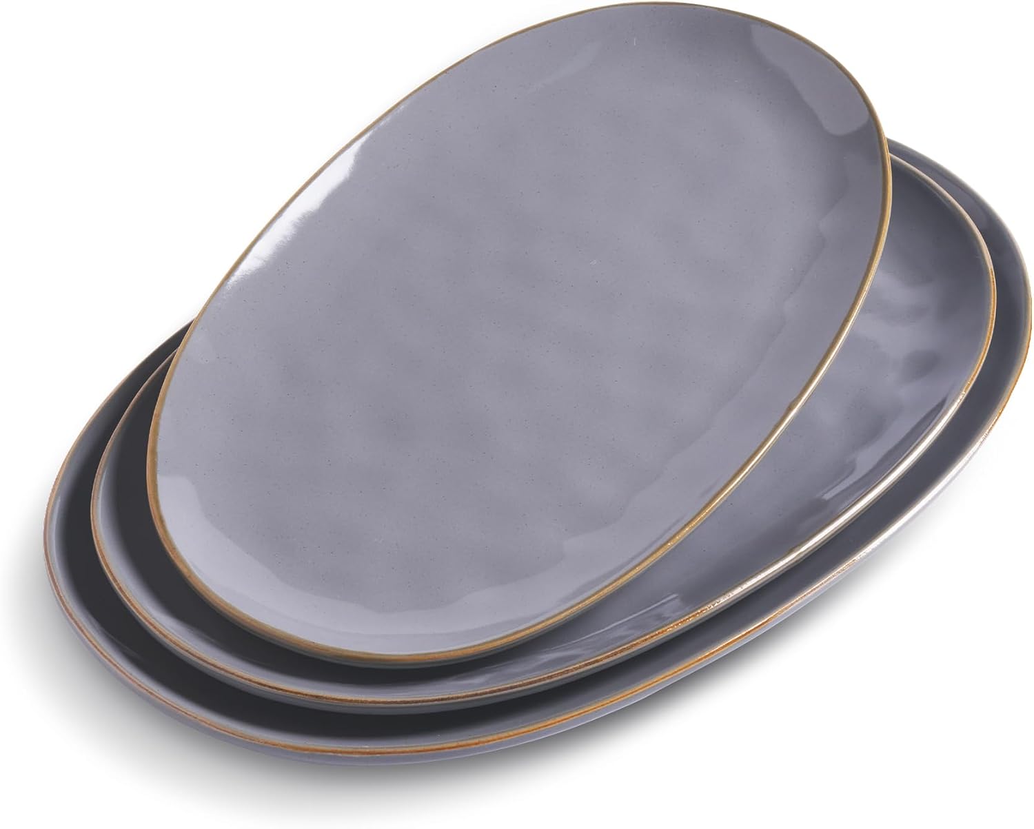 famiware Serving Platter, Oval 15.59/14.3/12.9 inch Serving Dishes for Entertaining, Serving Bowls, Microwave Safe, Fine Stonware Serving Trays for Party, Turkey, Cheese, Ocean Series, Dark Grey