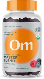 Om Master Blend Mushroom Gummies - Organic Mushroom Supplement with 10 Mushrooms and Ashwagandha – Support Immunity, Gut Health & Stress Relief, 56 Count (28 Servings), Mixed Berry Flavor