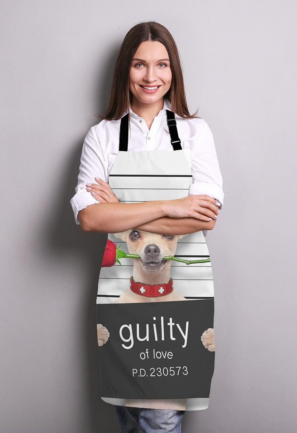 Cute Chihuahua Dog with Rose Bib Apron with Adjustable Neck for Men Women,Suitable for Home Kitchen Cooking Waitress Chef Grill Bistro Baking BBQ Cobbler Apron