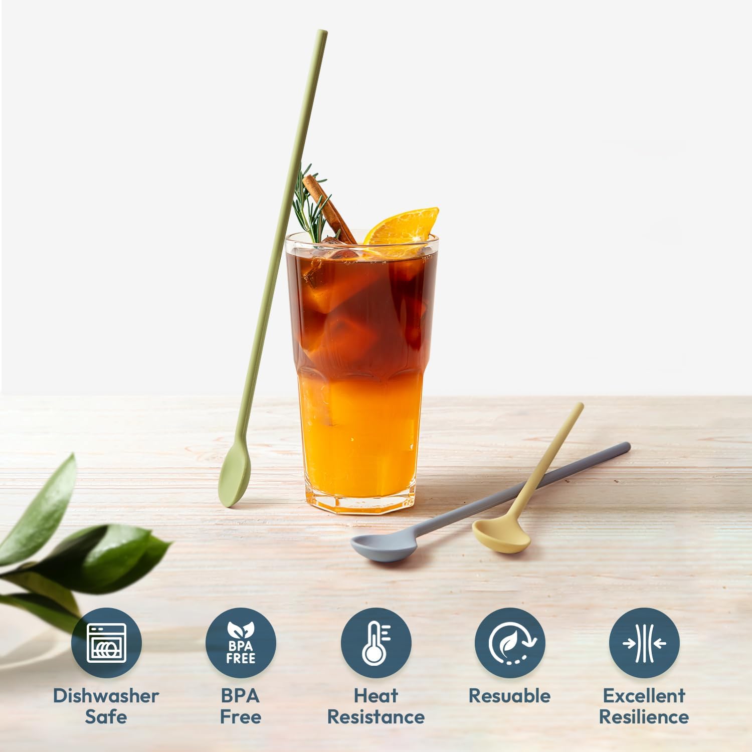 carrotez 9.9" Silicone coffee stirrer, Long Coffee Spoon, Reusable Iced Tea Spoon, Multipurpose Beverage Stirring Stick - Grey