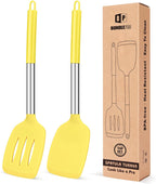 Pack of 2 Silicone Solid Turner, Non Stick Slotted Kitchen Spatulas, High Heat Resistant BPA Free Cooking Utensils, Ideal Cookware for Fish, Eggs, Pancakes(Yellow)
