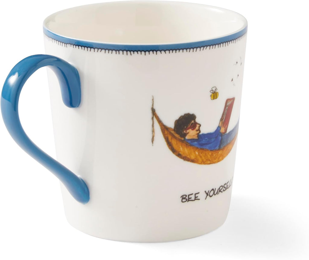 Spode Kit Kemp 12oz Doodle Mug | Bee Yourself- Unique Doodle Pattern | Fine China | Dishwasher Safe | For Coffee and Tea | Ideal Celebration Gift | Home or Office Use