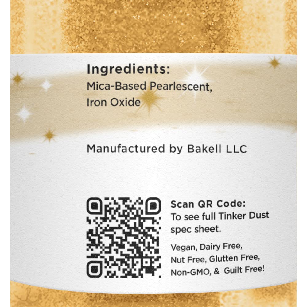 BAKELL Royal Gold Edible Glitter, 50 Grams | TINKER DUST Edible Glitter | KOSHER Certified | 100% Edible Glitter | Cakes, Cupcakes, Cake Pops, Drinks, Dessert Vegan Glitter & Dusts (50g, Royal Gold)