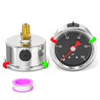 0-100PSI Stainless Steel Glycerin Filled Pressure Gauge 1.5" Black Dial Size, 1/8" NPT Back Mount, for Tube, Water Pump, Gas, Liquid, Pressure Test (with Range Mark Pointer)
