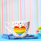 Rainbow Heart Coffee Mug, Premium 20 oz Bone China Hug Mug, Inspiring Gift of Hope and Positivity, Perfect for Birthdays, Holidays, and Christmas, Designed in England by Harvest Green Studio